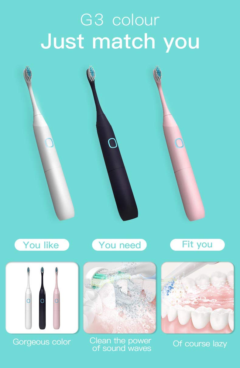 Electric Toothbrush IPX7 Waterproof Whitening Prevent Tooth Decay Removes Plaque with 1 Extra Replacement Brush Heads (BLACK)