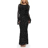 SEBOWEL Women's Mesh Two Piece Set Long Sleeve Crop Top Skirt Outfit Bodycon Maxi Flowy Skirts Matching Sets for Women Fall