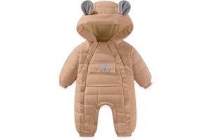 JiAmy Baby Snowsuit Baby Bear Hooded Winter Outfit Double Girl Boy Zipper Winter Clothes Romper