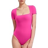 PUMIEY Women's Square Neck Short Sleeve Bodysuit T Shirts Tops For Women Trendy Smoke Cloud Pro Collection