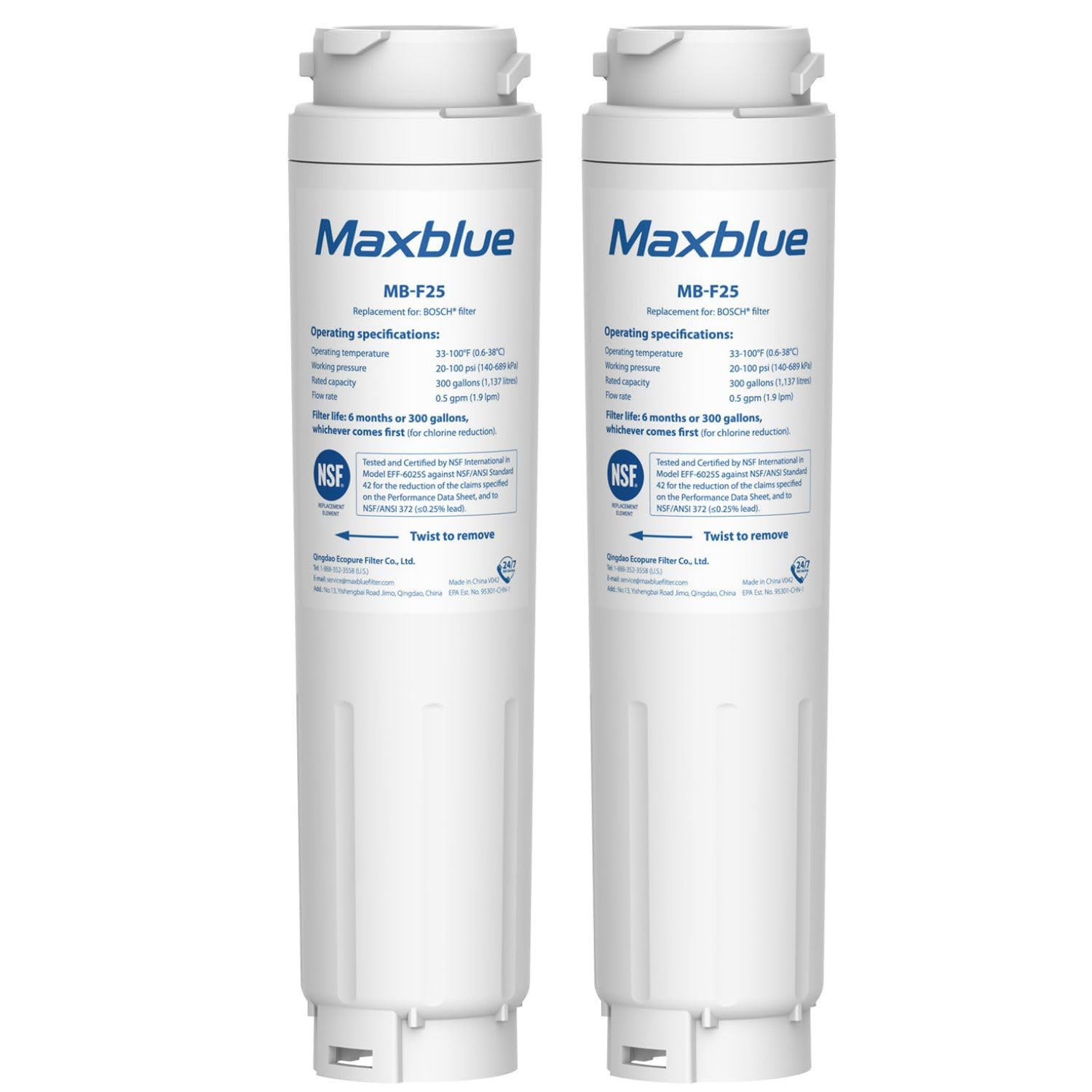 Maxblue 644845 Fridge Water Filter, Compatible with Bosch UltraClarity 644845, 00740560, 740560, 00499850, 00649379, 9000194412, 9000077104, Miele/Haier 0060820860, 0060218743 (2)