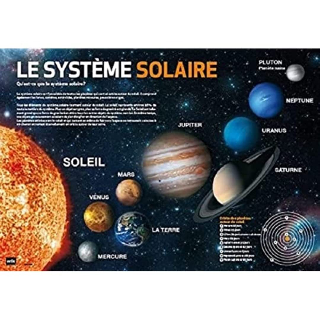Grupo Erik Solar System Desk Mat in French | 13.5 x 19.5 inches - 34.5 x 49.5 cm Pad Desk Protector Mat | Cute Stationery, Back to School Supplies