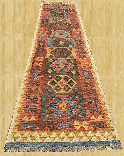 Afghan Oriental Hand Woven Vegetable Dyed Wool Chobi Kilim Runner Runner 12.9 x 2.7 FT (3962)