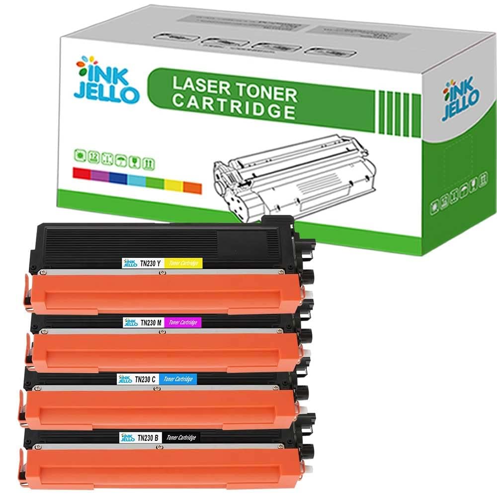 InkJello Compatible Toner Cartridge Replacement for Brother DCP-9010CN HL-3040CN HL-3070CW MFC-9120CN MFC-9320CW TN230BK TN230C TN230M TN230Y (Black/Cyan/Magenta/Yellow, 4-Pack)