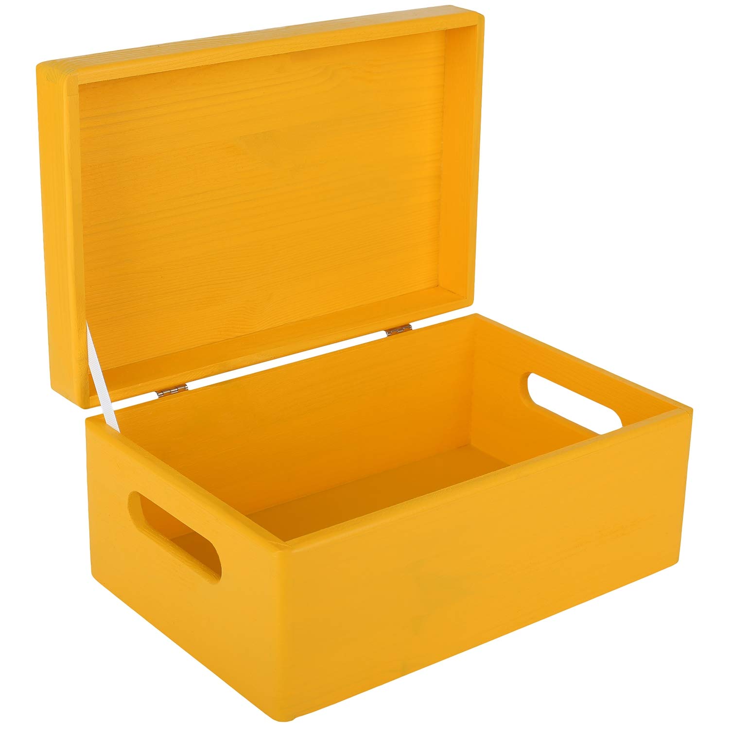 Creative Deco Large Yellow Plain Wooden Storage Box | 30 x 20 x 14 cm (+/-1 cm) | Hinged Lid & Handles | Gift Christmas Xmas Box Kitchen Storage | UNSANDED Wood Keepsake Memory Craft Chest