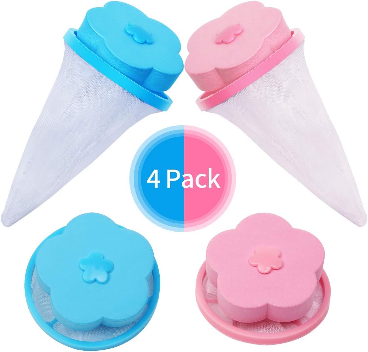 4 Pieces Washing Machine Hair Filter Net Pouch, Reusable Floating Lint Mesh Bag for Washer, Portable Washer Hair Catcher for Clothes Cleaning