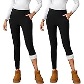 EDOTON Fleece Lined Leggings Women Winter Warm High Waisted Yoga Pants Tummy Control Thermal Leggings with Pockets