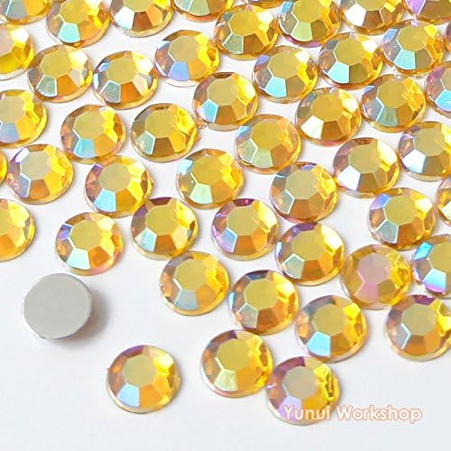 (AB Yellow) 1.5mm-8mm OR Yellow Size Facet Round Acrylic Flatback Rhinestones Cabochons Scrapbooking Nail Craft - 1000pcs (6mm)