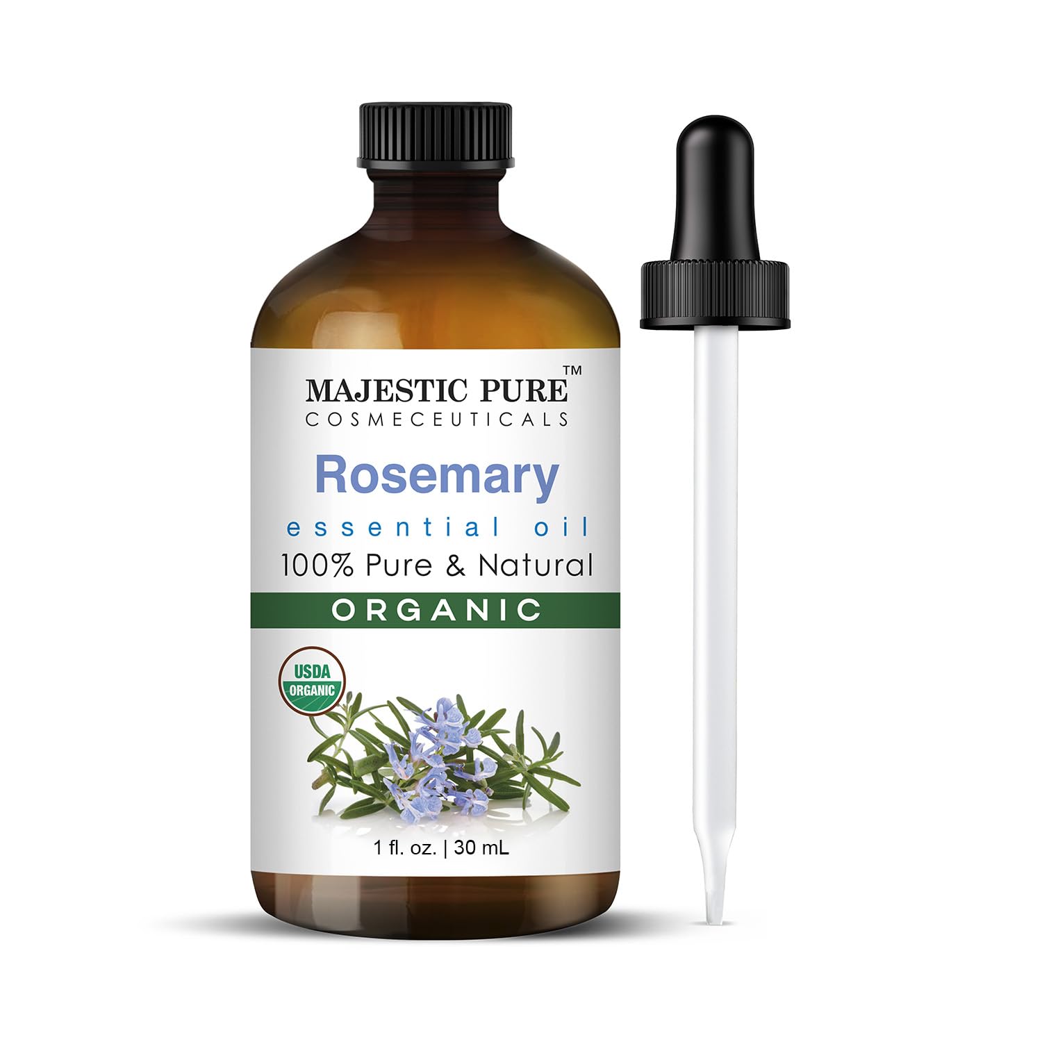 Majestic Pure Organic Rosemary Essential Oil - 100% Pure & Premium Oil for Hair Growth, Skin, Face, Aromatherapy & Diffuser - 1 fl oz | Perfect Organic Oil for Hair Growth