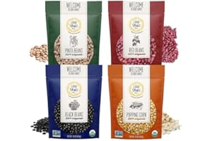 1000 SPRINGS MILL Organic Variety Pack - Red Beans, Black Beans, Pinto Beans, Popcorn kernels - Non-GMO, Vegan Friendly, Bulk Dry Beans and Pop Corn Kernels with Resealable Bags - 16oz (Pack of 4)