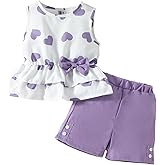 GOLLUNER Kids Girl Clothes Heart Print Sleeveless Top and Shorts Baby Girl Summer Outfits Short Set