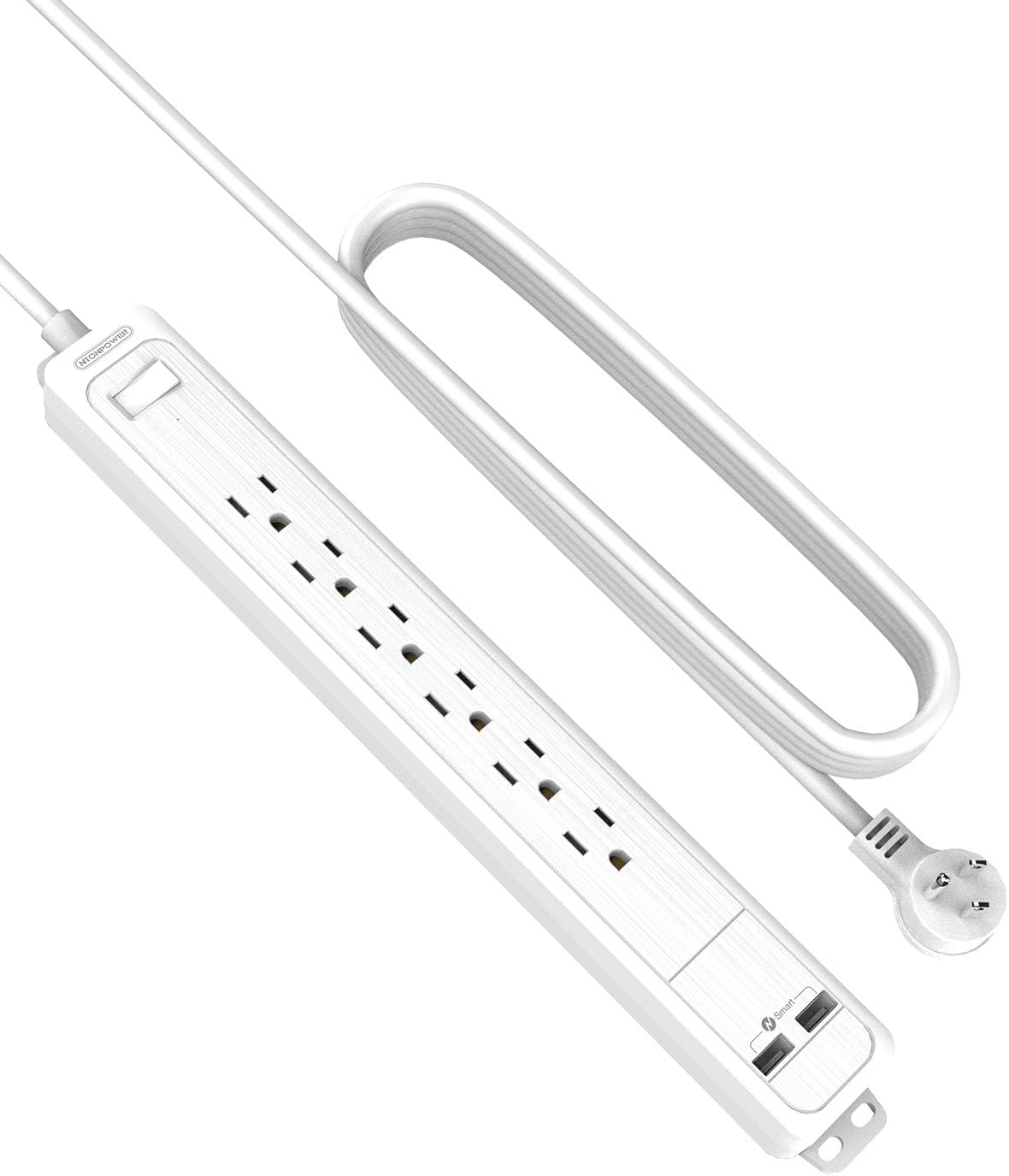 Surge Protector Power Strip Long Cord, NTONPOWER Flat Plug Power Strip with USB, 15 ft Extension Cord, 6 Outlet 2 USB Desktop Charging Station, 1080 Joules, Wall Mountable for Home and Office, White: Home Audio & Theater