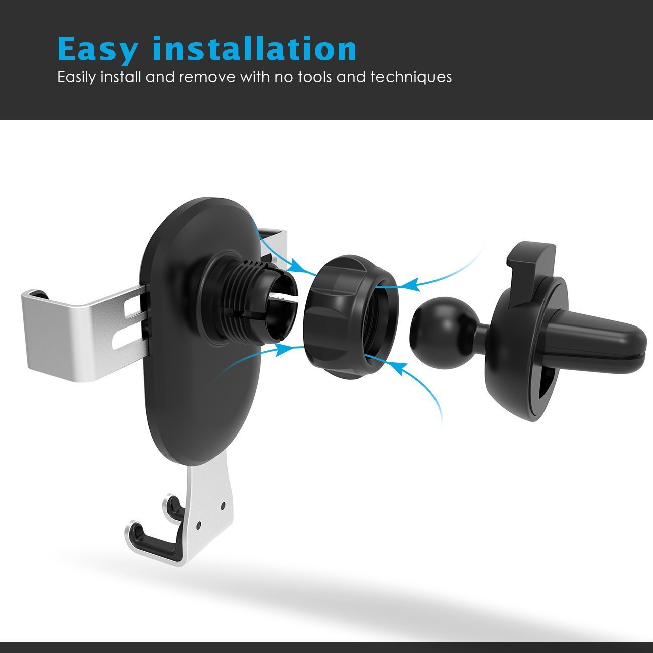 Car Phone Mount, Newper Universal Car Air Vent Phone Mount Cradle with Auto Lock&Release for iPhone X/8/ 8+/7/7 Plus/6/6S,Galaxy S9/S9 Plus/S8/S7/S6, Nexus, HUAWEI and other Smart Phones (Silver)