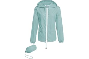 Hount Women's Lightweight Hooded Raincoat Waterproof Packable Active Outdoor Rain Jacket (S-3XL)