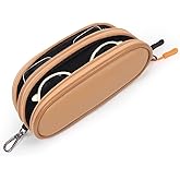 Tangoner Double Eyeglasses Case Soft Portable Zipper Sunglasses Pouch with Keychain Clip for Men Women