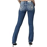 Miss Me Women's Fleur De Lis Abstact Stitch Mid-Rise Bootcut Jeans