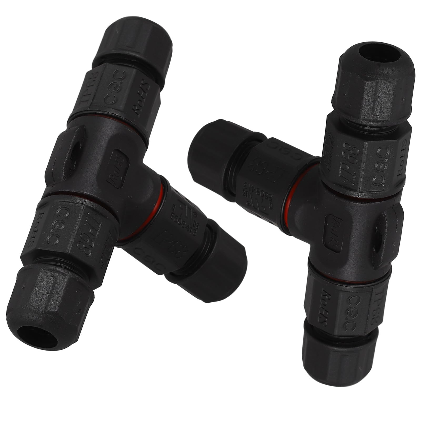 BESTONZON 2pcs Junction Box Cable Connector Waterproof Outdoor/External Junction Box Cable Connector Sleeve(3 Way Black)