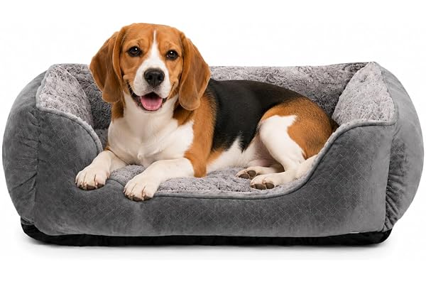 Dog Bed Medium, Super Soft Rectangle Dog Beds, Washable Warming Pet Bed with Anti-Slip Bottom, Anti-Anxiety, Grey, 25 x 21 x