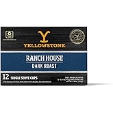 Yellowstone Ranch House Dark Roast Coffee, Single Serve Recyclable Pods/Cups, 100% Arabica Beans, 12 Count