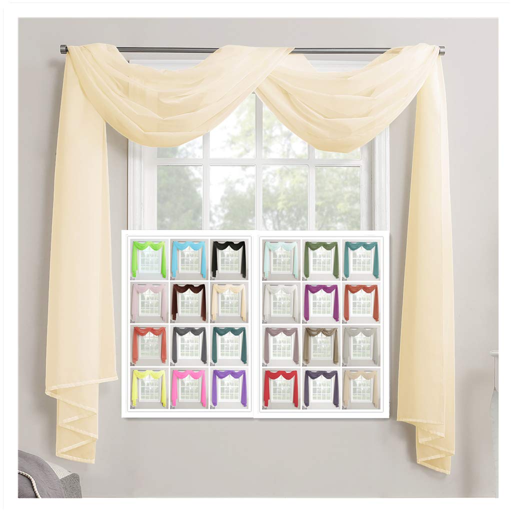 Megachest TAILORED VOILE WINDOW SCARF PELMET (champagne, 56"X118"X1 Panel)