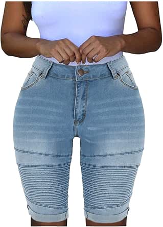 WUAI-Women Knee Length Stretchy Bermuda 