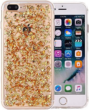 iPhone 8 Plus Case, iPhone 7 Plus Case, Cute Glitter Sparkly Cover with Foil Elements Slim Soft Flexible TPU Protective Design Thin fit for Apple iPhone 7/8 Plus 5.5 inch (Gold)