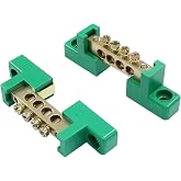 Bonsicoky 2 Pack Brass Terminal Bus Bar 4 Positions | Screw Terminal, Grounding Strip Block, Reliable Connection for Electrical Equipment, Cars, and Boats, Green