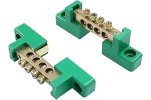 Bonsicoky 2 Pack Brass Terminal Bus Bar 4 Positions Screw Terminal Grounding Strip Block - Reliable Connection for Electrical Equipment, Cars, and Boats - Green