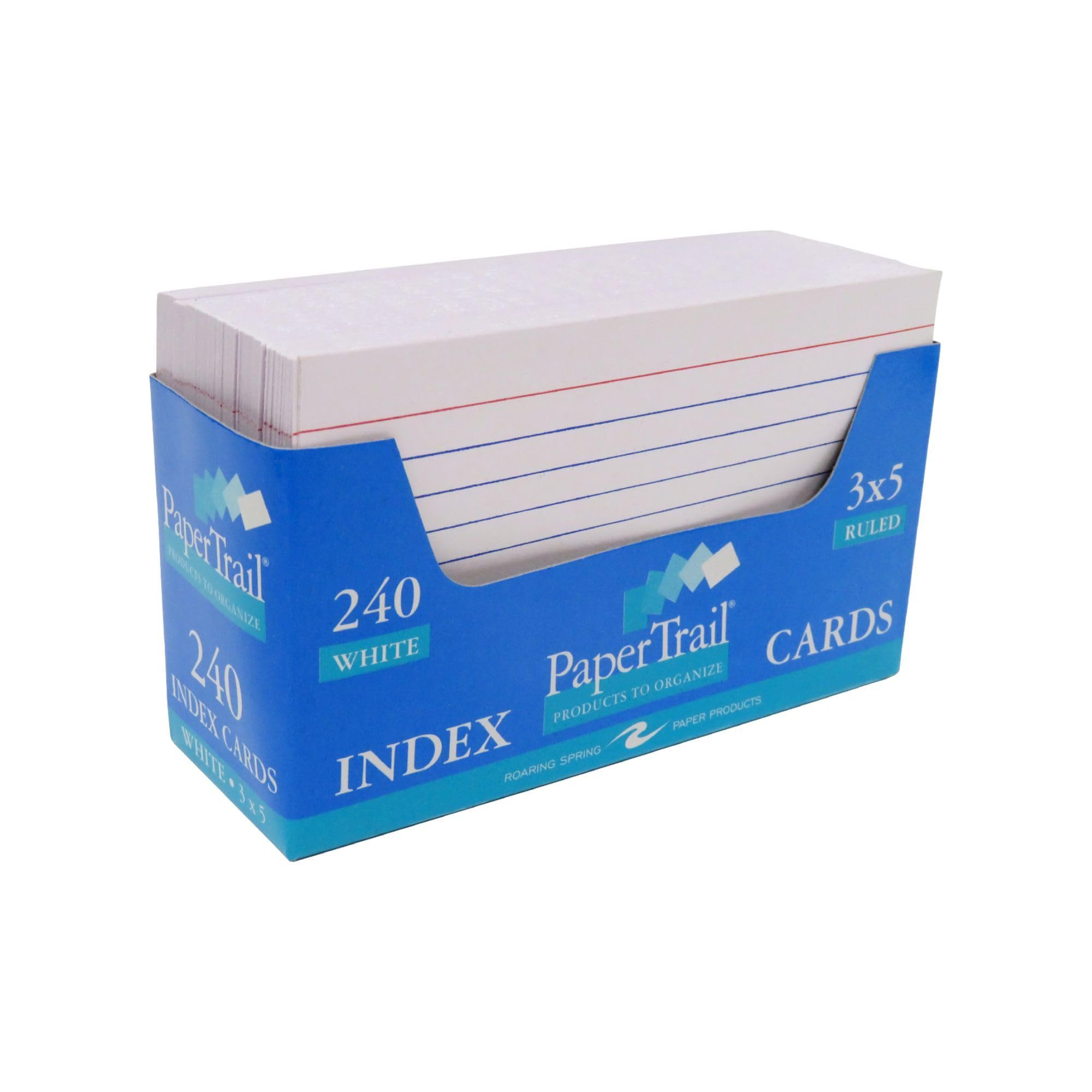 Roaring Spring Index Cards in a Tray, White Paper, Ruled One Side, 3" x 5", 240 per Tray