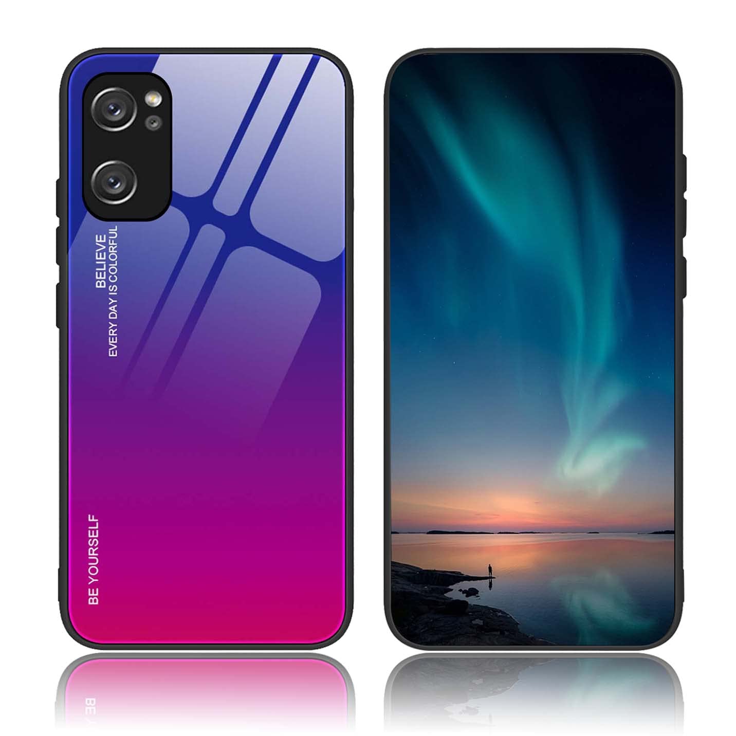 BORYA Case for OPPO Find X5 Lite 5G, Ultra Thin Shockproof Soft Premium Silicone TPU Bumper, Colorful Gradient 9H Tempered Glass Anti-Scratch Cover, Gradient Blue-Red โ image 1