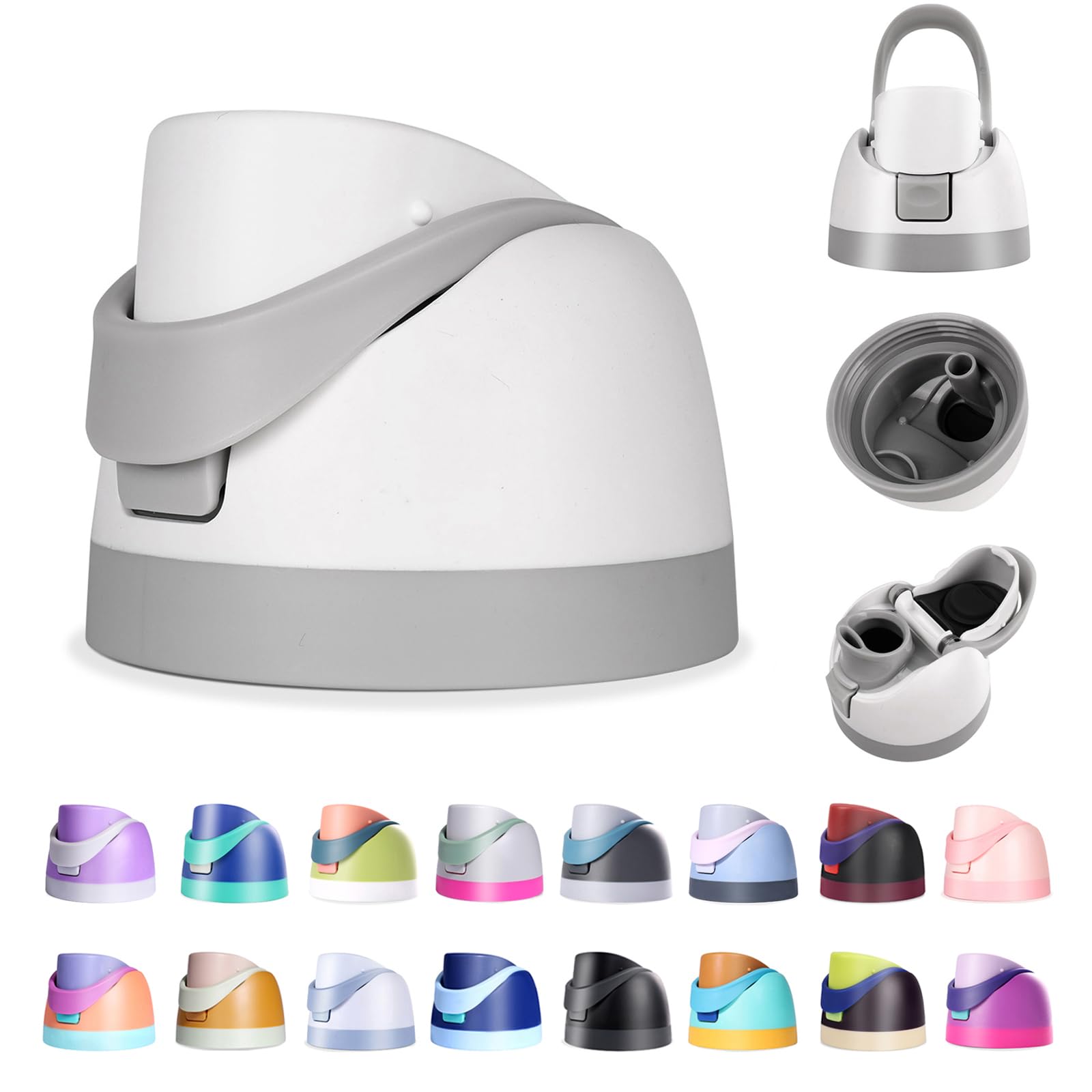 Photo 1 of Branbox Replacement Lid for Owala Freesip, Compatible with Owala Cup 16oz 24oz 32oz 40oz, One Button Water Bottle Top Lid for Owala Freesip, Leakproof, BPA-Free, Ash White