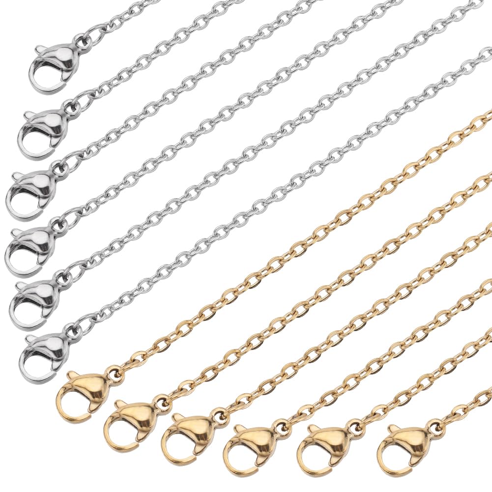 SUNNYCLUE 20pcs 20 Inch/0.5m 2mm Necklace Chain Bulk Necklace Making Chains 304 Stainless Steel Golden Silver Metal Lobster Claw Clasps for jewellery Making Women Adult Supplies