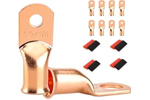 SDZONGES 8 PCS Battery Terminal Connectors, Battery Cable Ends Lugs, 1/0 Gauge Wire Connectors, 1/0 AWG 1/4" Stud Ring Terminals, Copper Wire Lugs with Heat Shrink Tubing.