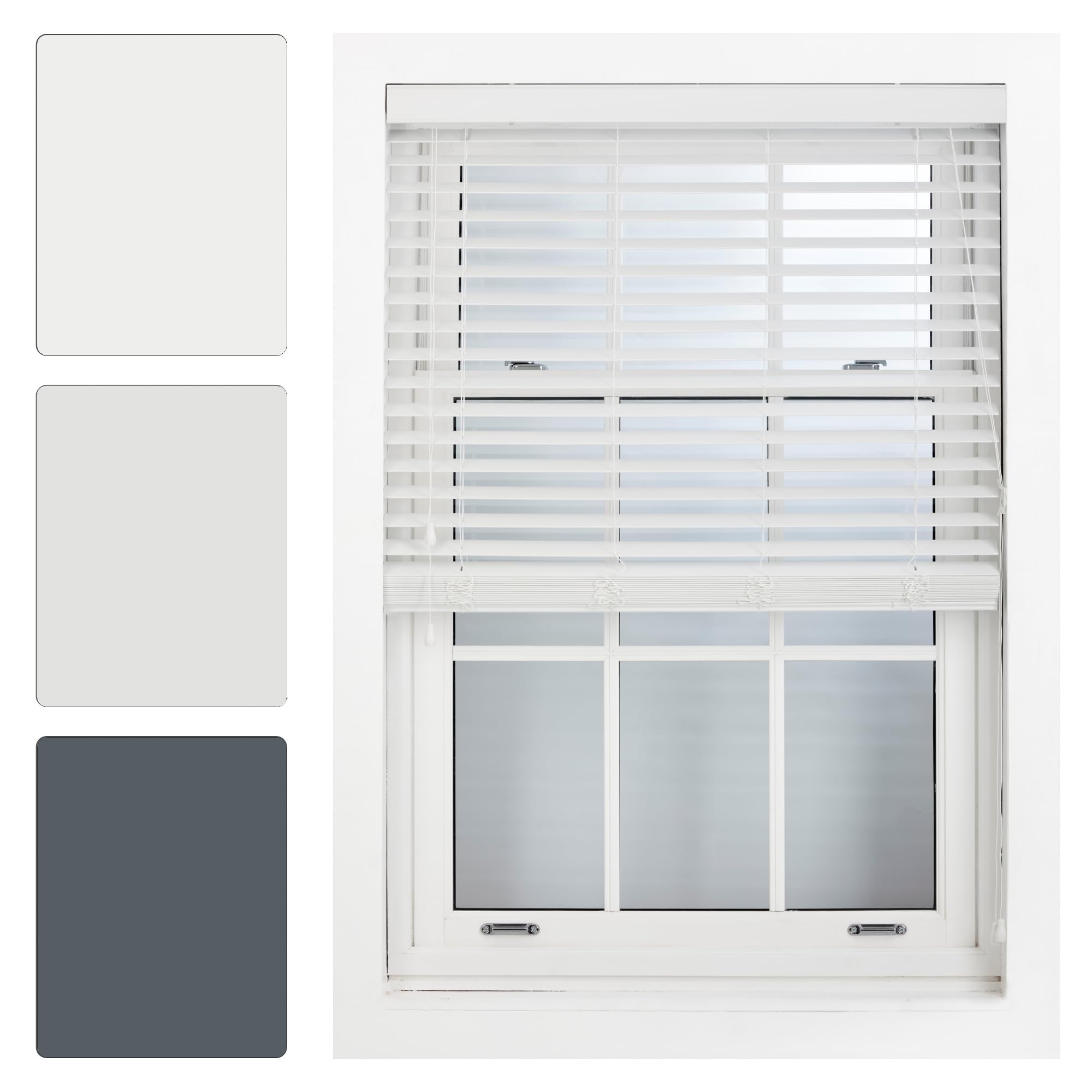 FURNISHED White Faux Wood Venetian Blinds 50mm Easy Fit Trimmable Child Safe Home Office Window Blinds, 60cm x 150cm