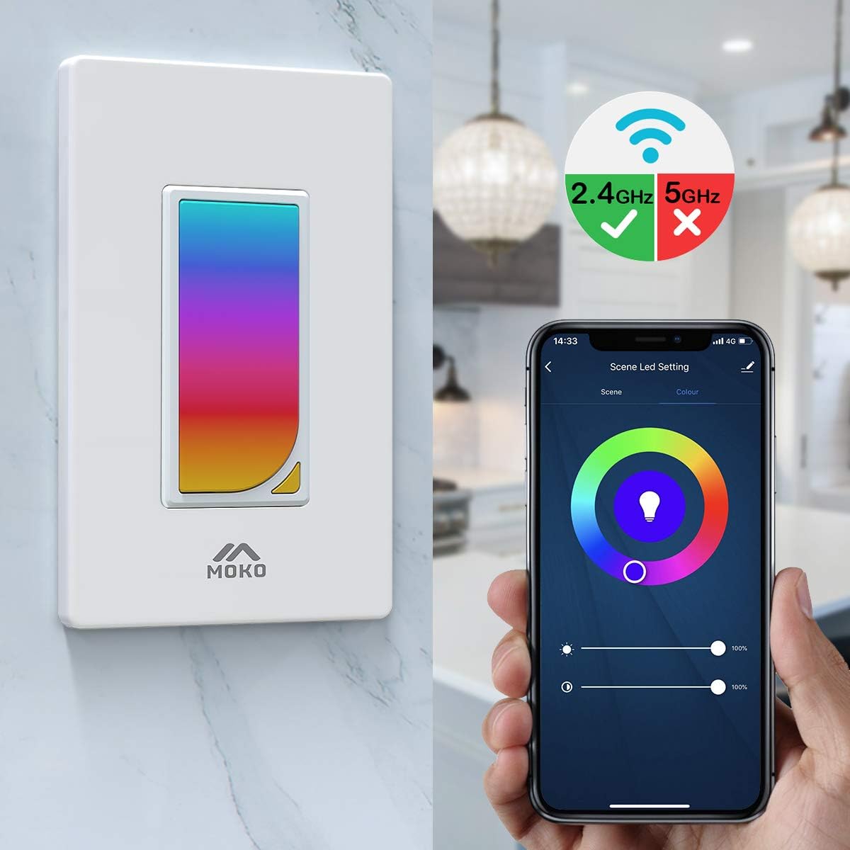 MoKo Smart Switch, WiFi Light Switch with Builtin RGB