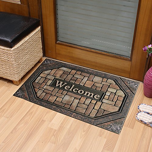 Front Door Mat Entrance Rug Floor Mats, Waterproof Floor Mat Shoes Scraper Doormat, 18''x30'' Patio Rug Dirt Debris Mud Trapper Outdoor Welcome Door Mat Carpet (Welcome)