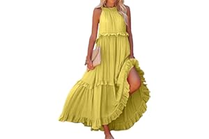 ZWRXW Summer Beach Dresses for Women 2024 Halter Tie Back Maxi Dress Long Tiered Ruffle Dress Sleeveless Flowy Boho Sundress