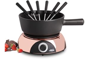 Artestia 2-QT Electric Fondue Pot for Chocolate Cheese, 1500W Oil Fondue Pot Set with Adjustable Temperature, 6 Fondue Forks, Black Ceramic Pot with Rose-Gold Base