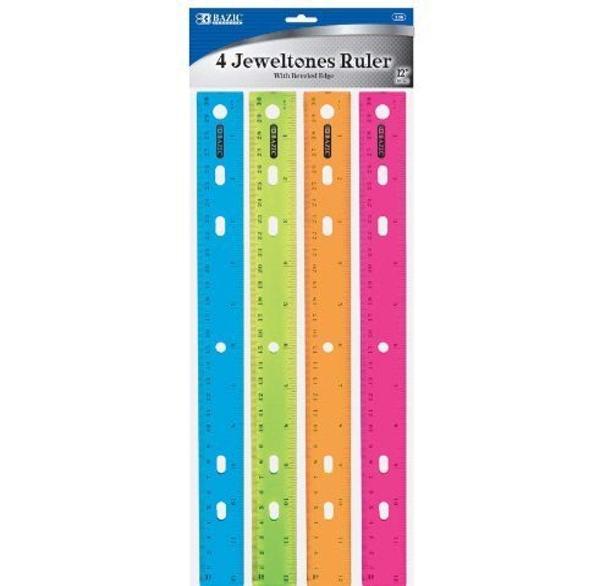 BAZIC Products Jeweltones Color Ruler, 12 Inches, 1 Pack of 4 Rulers