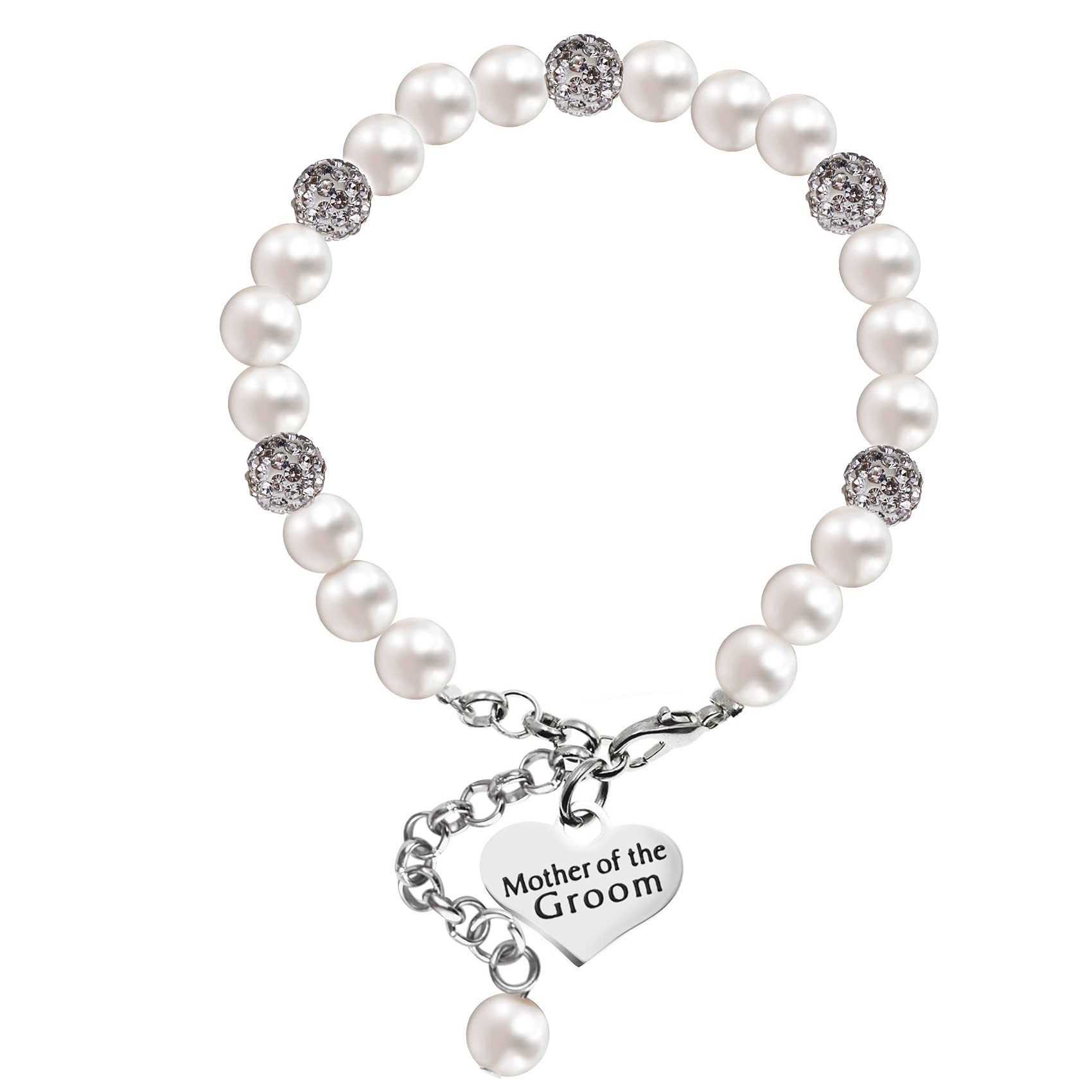 LParkin Mother of the Groom Pearl Bracelet Wedding Gift Jewelry (White)