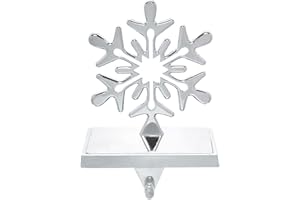 Ulico Snowflake Christmas Stocking Holder Stocking Hanger- Weighted Stocking Holder for Mantel - Silver Metal Mantel Stocking Holders- Christmas Decor