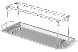 Amazon Basics Chicken Leg and Wing Rack, 14 Slots BBQ Chicken Drumsticks Holder, Food Grade Stainless Steel Roaster Stand for Smoking and Grilling, Oven, Charcoal Grill, Silver, 1-Pack
