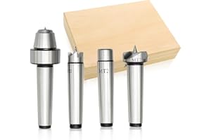 Yunnergo 4Pcs MT2 Wood Lathe Live Center Drive Spur Cup Set with Wooden Box for Wood and Metalworking Lathe