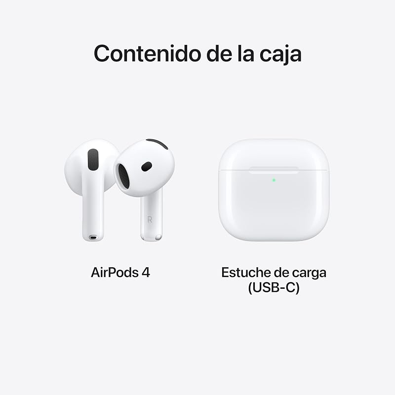 AirPods 4, Auriculares inalámbricos, Bluetooth, con Audio Espacial Personalizado, Resistentes al Agua y el Sudor, Estuche de Carga USB-C, Chip H2 y hasta 24 Horas de autonomía