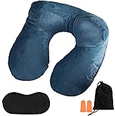 XhjzgcTech Air-Filled Travel Pillows for Sleeping Airplane Neck Support for Traveling Pillow Inflatable Travel Neck Pillows for Air-Filled Neck Pillow Airplane, with Eye Masks, Earplugs