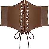 SUOSDEY Black Corset Belt for Women, Vintage Lace-up Elastic Waist, Tied Waspie Wide Belt for Halloween Costume