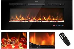 Kentsky 54 inches Electric Fireplace Inserts, Recessed and Wall Mounted Fireplace Heater, Linear Fireplace w/Thermostat, Remote & Touch Screen, Multicolor Flame, Timer, Log & Crystal, 750W/1500W
