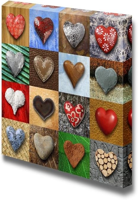 Amazon キャンバス印刷ウォールアート Artistic写真コラージュのハート型ストーン モダンホームdeoration 壁装飾ジークレー印刷wrappedキャンバスアートをハングアップする準備 24 X 24 アートフレーム ポスター オンライン通販