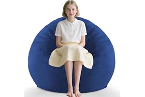 SIMFLAG 2FT Bean Bag Chair, Comfy Bean Bag Chairs with Memory Foam Filled, Fluffy Beanbag Sofa with Dutch Velvet Cover, Teardrop BeanBag Chairs for Living Room, Playroom - Dark Blue
