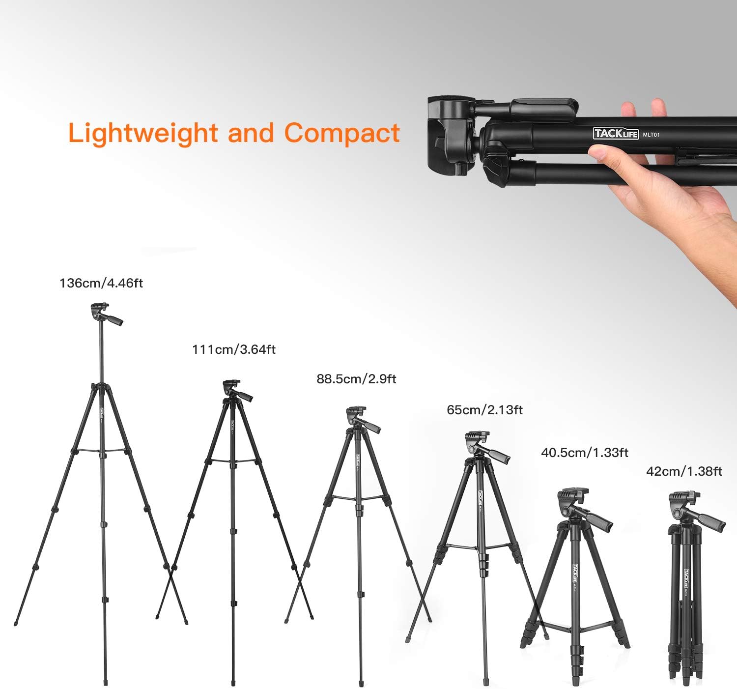 Lightweight Tripod 55-Inch, Aluminum Travel/Camera/Phone Tripod with Carry Bag, Maximum Load Capacity 6.6 LB, 1/4" Mounting Screw for Phone, Camera, Traveling, Laser Measure, Laser Level : Camera & Photo